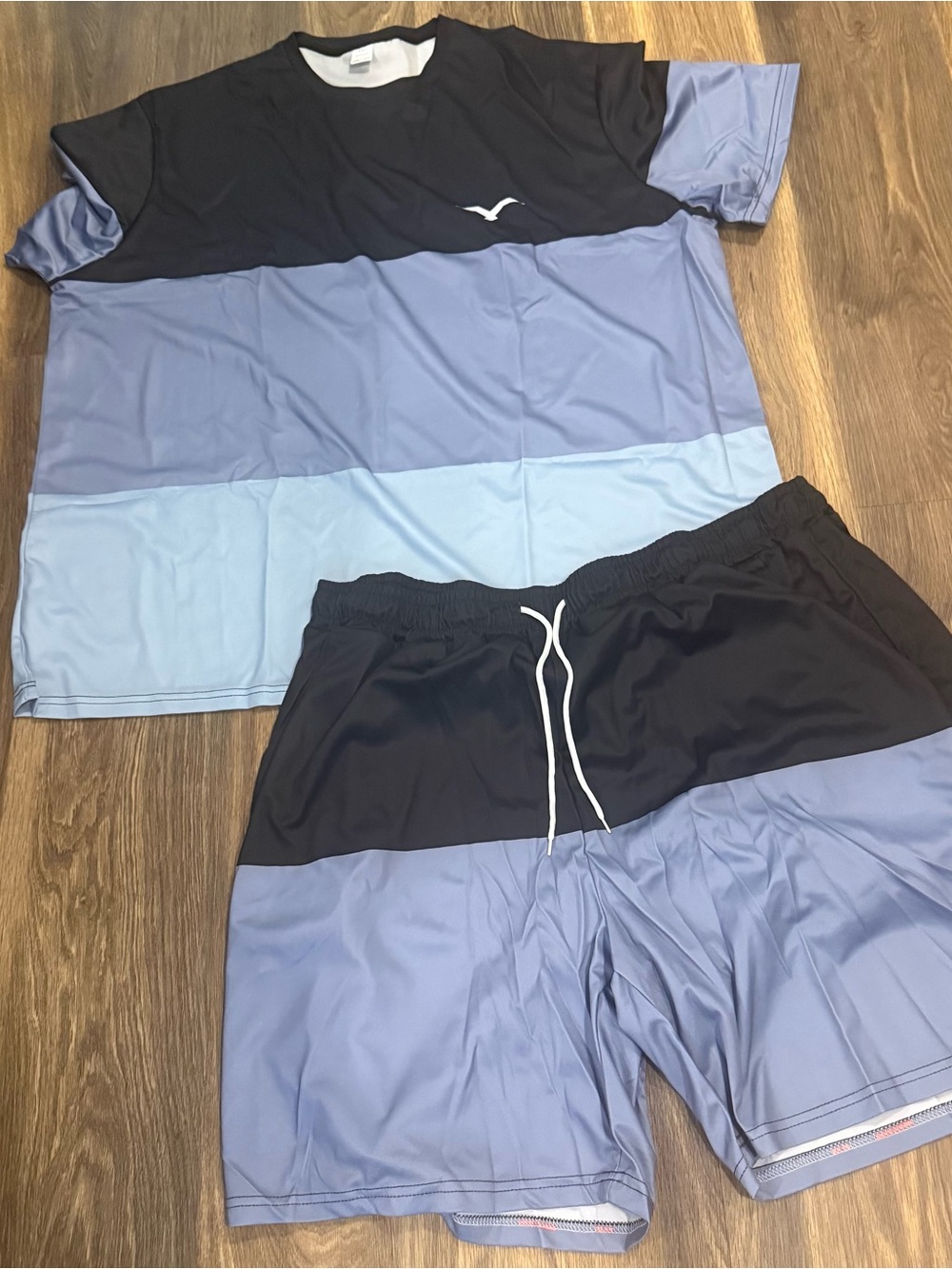 Men's Colorblock Athletic Shorts - Black & Light Blue 5XL NEW